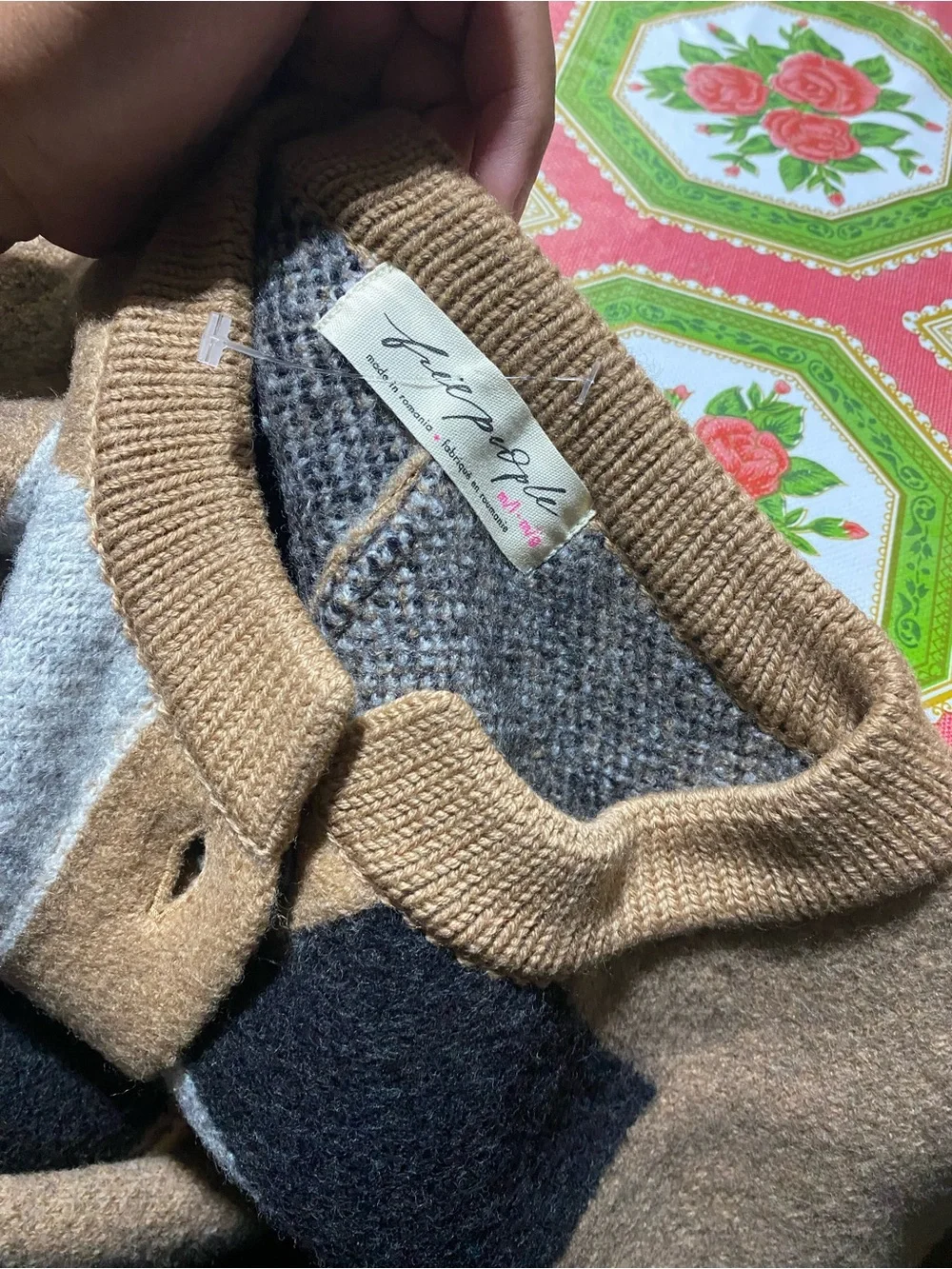 Free People Check Me Out Long Cardigan Jacket Plaid Wool Chunky M & L‎